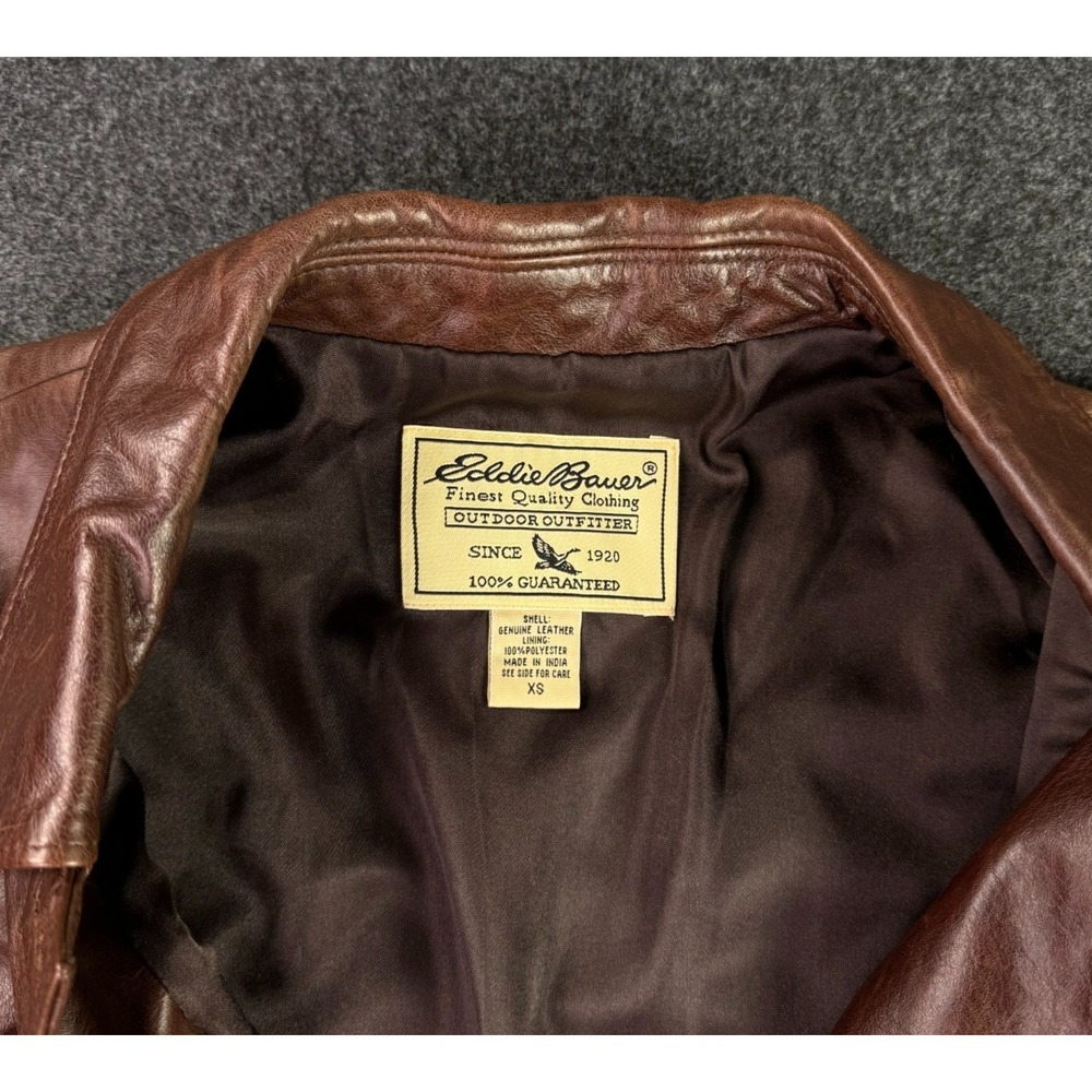 Vintage Eddie Bauer Leather Outer Jacket Womens Size XS Brown 4 Button Yoke Coat - Picture 5 of 10